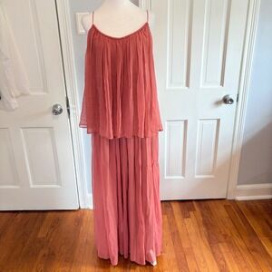 Elizabeth and James Womens XS Maxi Dress Peach Silk Tiered Spaghetti Strap NWT